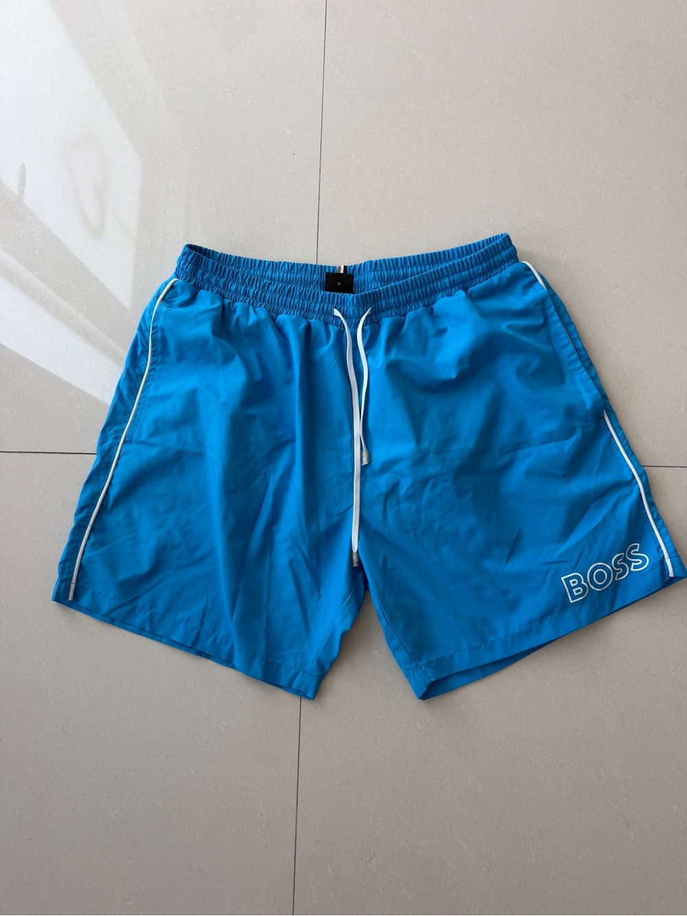 BOSS Blue Swim Trunks with White Accents